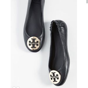 Tory Burch Minnie Flats Black with Silver